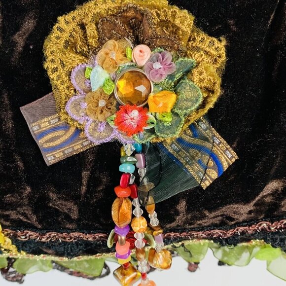 Ziba Velvet Beaded Purse Vintage Cottagecore Floral Lace Boho Romantic Handbag - Picture 9 of 16